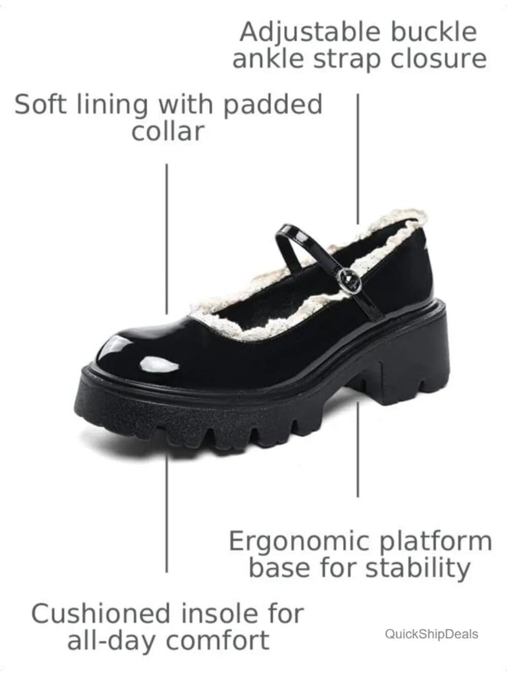 Chunky Platform Mary Jane Heels Women's PU Dress Pumps